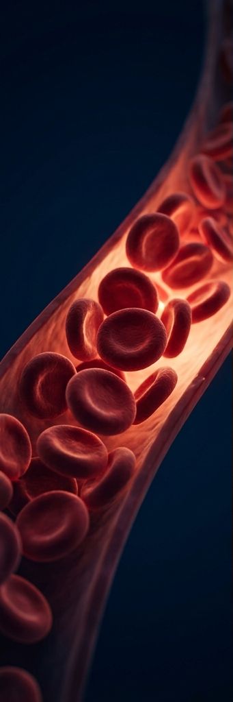 Red blood cells flowing through a vessel, macro illustration